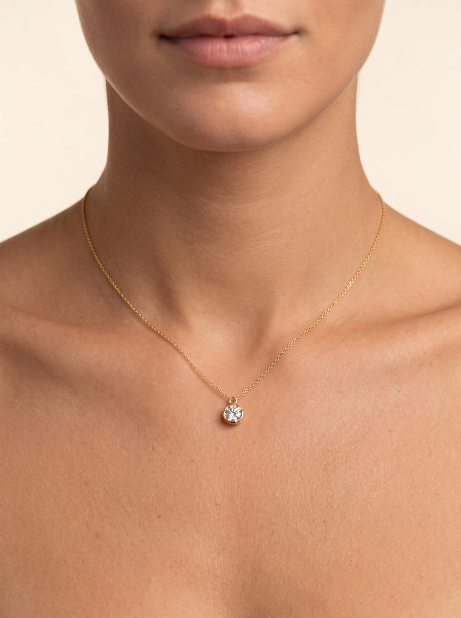 18k Gold Plated Cubic Zirconia Solitaire Necklace Waterproof Hypoallergenic | Color: Gold