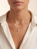 Double Necklace With Freshwater Pearl, 14k Gold over Sterling Silver 925 Double chain neck