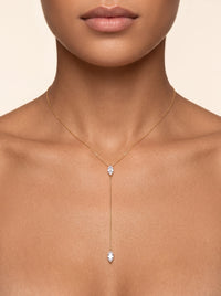 Gold Y Necklace, Marquise CZ Lariat Necklace, Dainty Drop Necklace, Minimalist Bridal Jewe