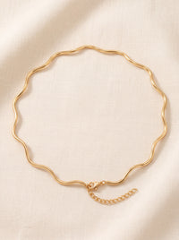 18k Gold Plated Wave Choker Necklace | 22cm (8.66) Gift Dainty Minimalist New | Color: Gol