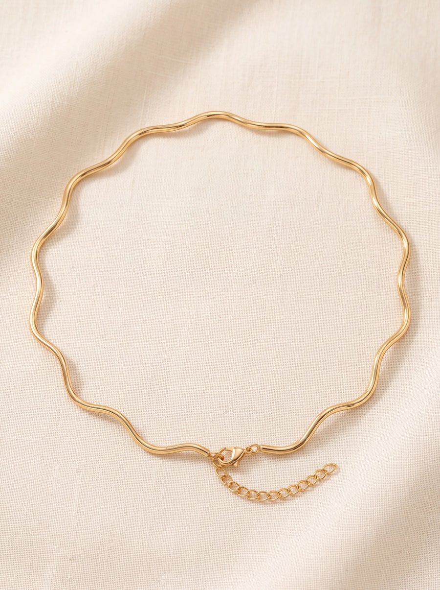18k Gold Plated Wave Choker Necklace | 22cm (8.66) Gift Dainty Minimalist New | Color: Gol