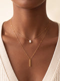 Layered Gold Bar and Teardrop Necklace, Minimalist Dainty Jewelry