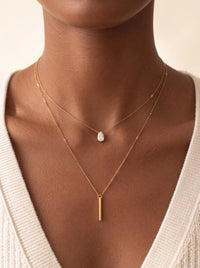 Layered Gold Bar and Teardrop Necklace, Minimalist Dainty Jewelry