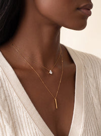 Layered Gold Bar and Teardrop Necklace, Minimalist Dainty Jewelry