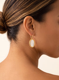 Gold Mother of Pearl Drop Earrings | Oval Stainless Steel Earrings | Vintage Style Dangle