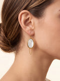 Gold Mother of Pearl Drop Earrings | Oval Stainless Steel Earrings | Vintage Style Dangle