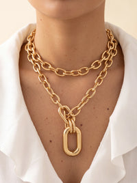 Boutique Jewelry | 2pc Set Gold Double Interlock Oval Circle Link Chain Necklace | Color: