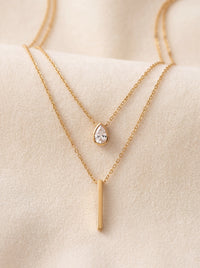 Layered Gold Bar and Teardrop Necklace, Minimalist Dainty Jewelry