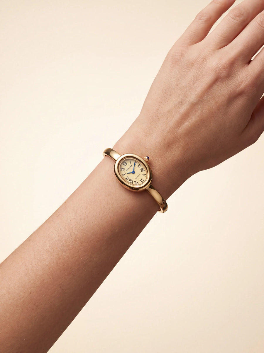 Luxury Gold Round Bracelet Watch For Women, Small Quartz Women Watch Jewelry