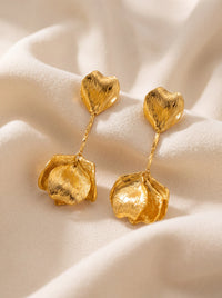 Elegant Gold Petal Drop Earrings, Handmade Statement Floral Jewelry, Wedding & Party Acces