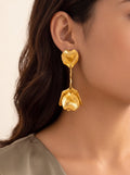 Elegant Gold Petal Drop Earrings, Handmade Statement Floral Jewelry, Wedding & Party Acces