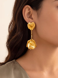 Elegant Gold Petal Drop Earrings, Handmade Statement Floral Jewelry, Wedding & Party Acces
