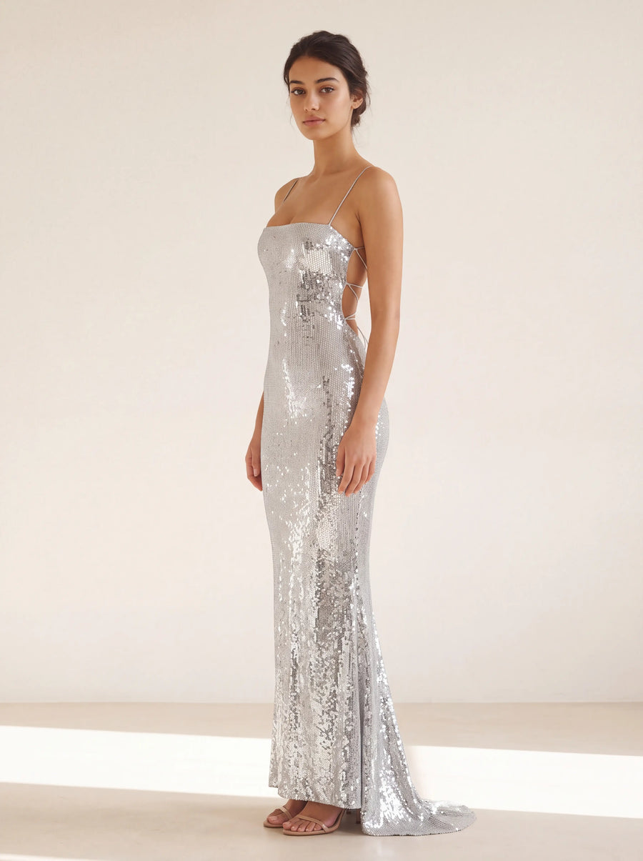 Nova Maxi Dress Silver - side