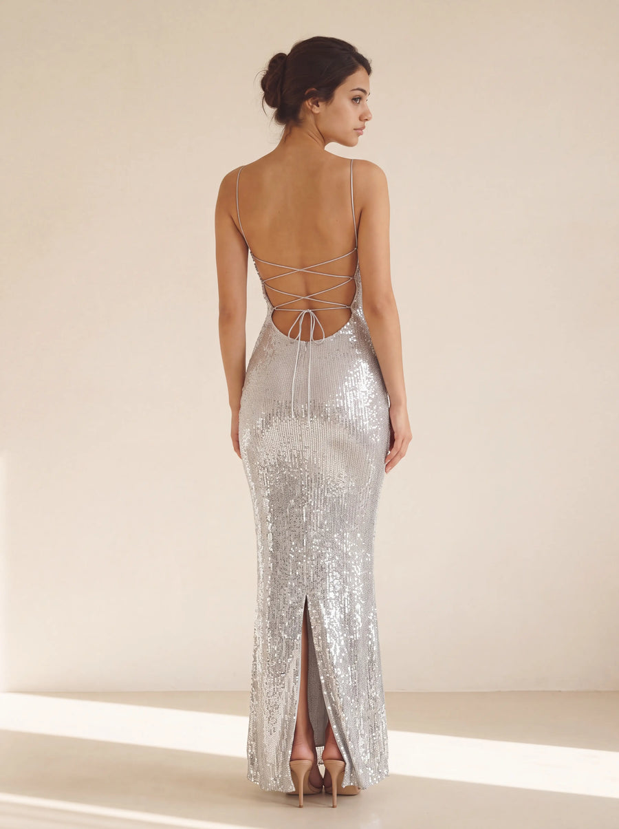 Nova Maxi Dress Silver - back