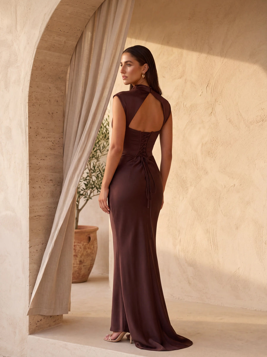 Maude Maxi Dress – Plum Brown