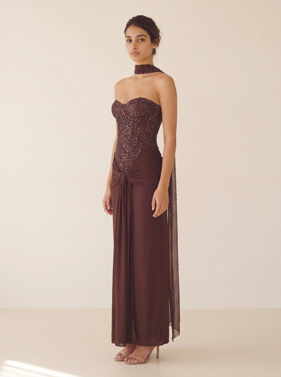 Dalia Maxi Dress – Plum Brown