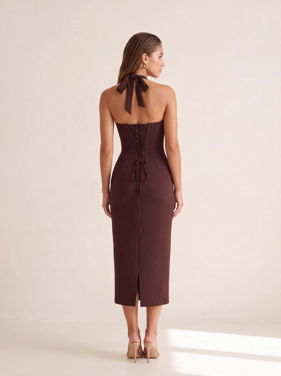 Evelina Midi Dress – Plum Brown