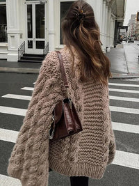 Hollis Knit Sweater with Oversized in Brown