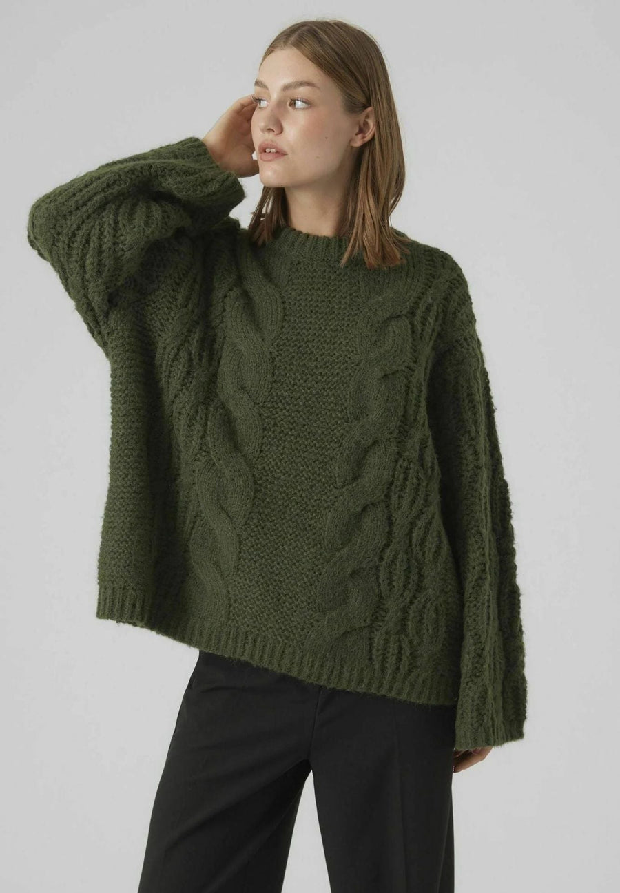 Hollis Knit Sweater with Oversized in Dark Green