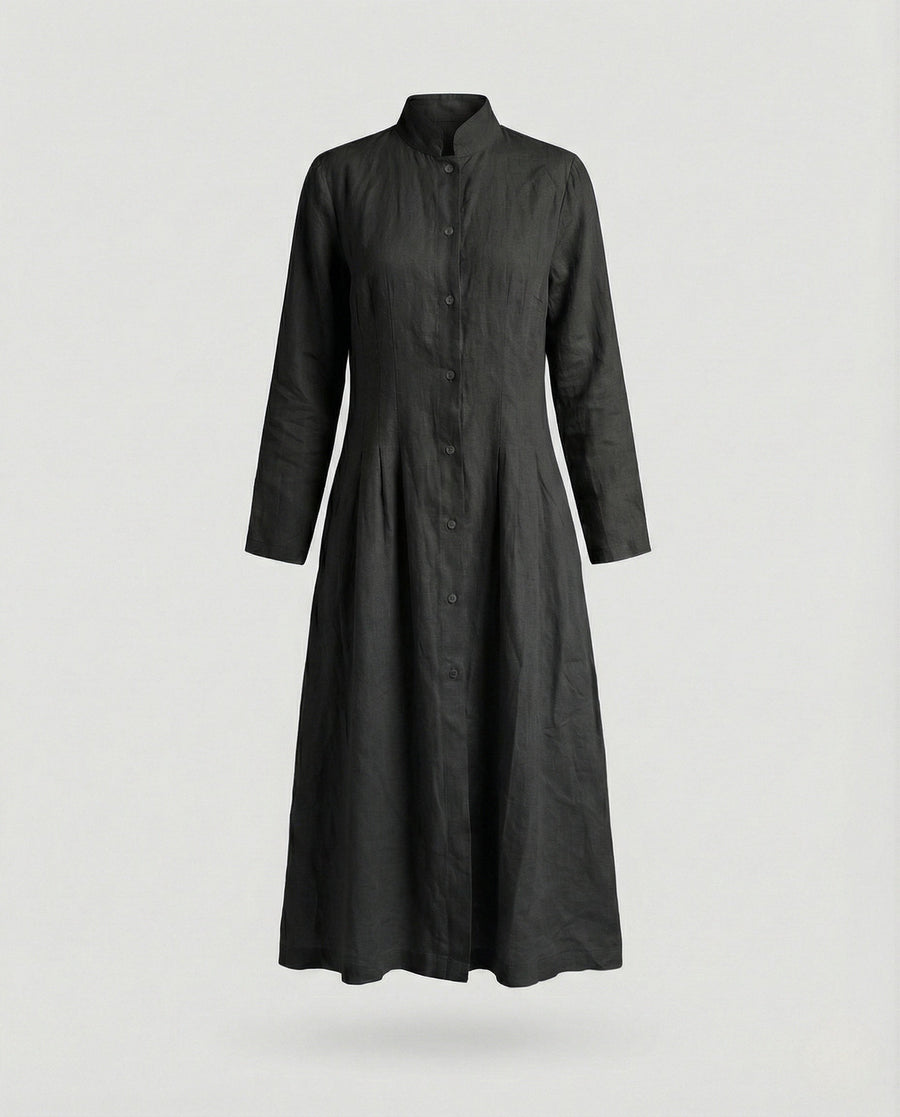 Hollis Linen Midi Dress in Black