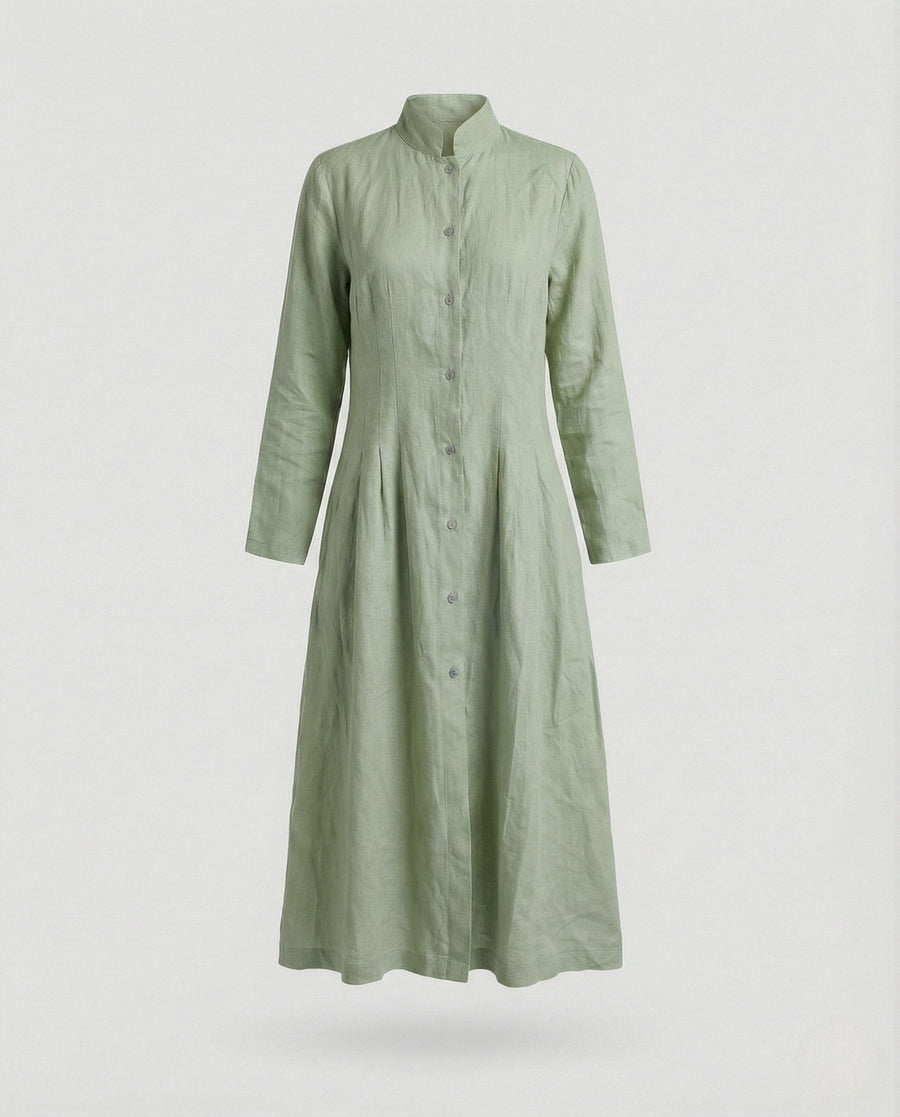 Hollis Linen Midi Dress in Green