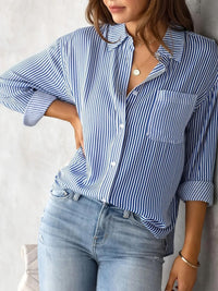 Honor Casual Blouse with Chest Pocket in Blue