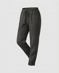 Honor Casual Linen Trousers with Elastic Waist in Black
