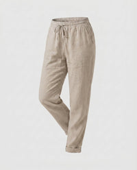 Honor Casual Linen Trousers with Elastic Waist in Khaki