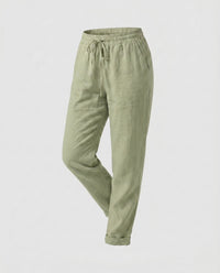 Honor Casual Linen Trousers with Elastic Waist in Light Green