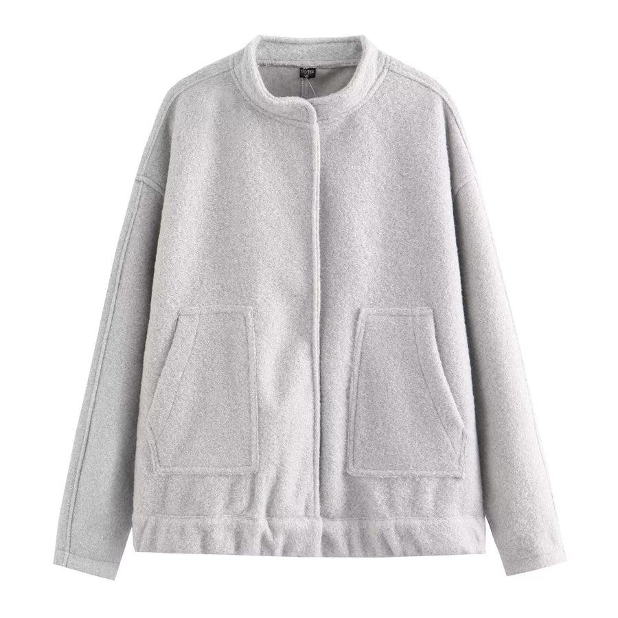 Honor Jacket with Elastic Waist and Pockets in Light Grey