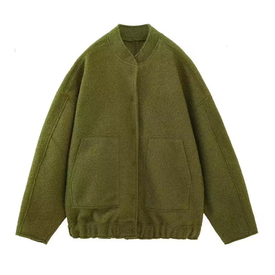 Honor Jacket with Elastic Waist and Pockets in Olive Green