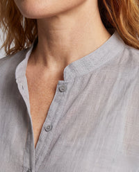 Honor Linen Blouse with Stand Collar and Wide Leg