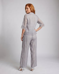 Honor Linen Blouse with Stand Collar and Wide Leg