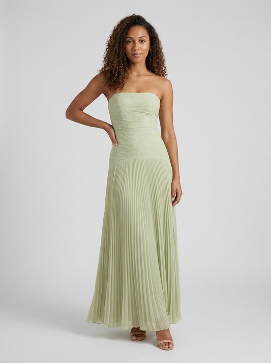 Honor | Pleated Strapless Maxi Dress