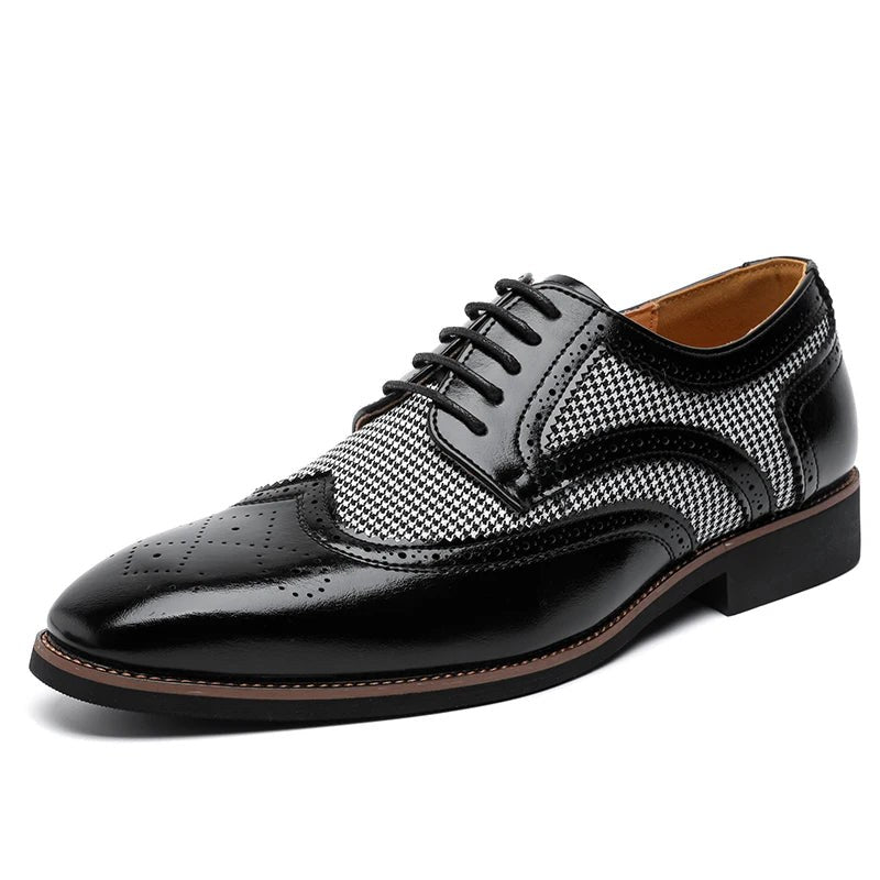 Houndstooth Wingtip Derby in Charcoal