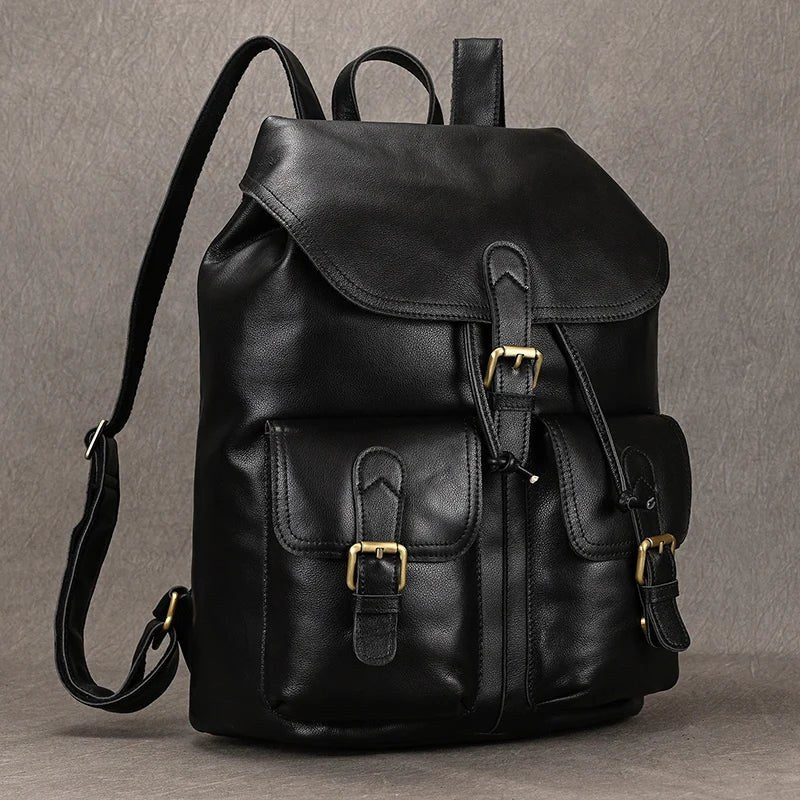 Hudson Genuine Leather Backpack in Charcoal