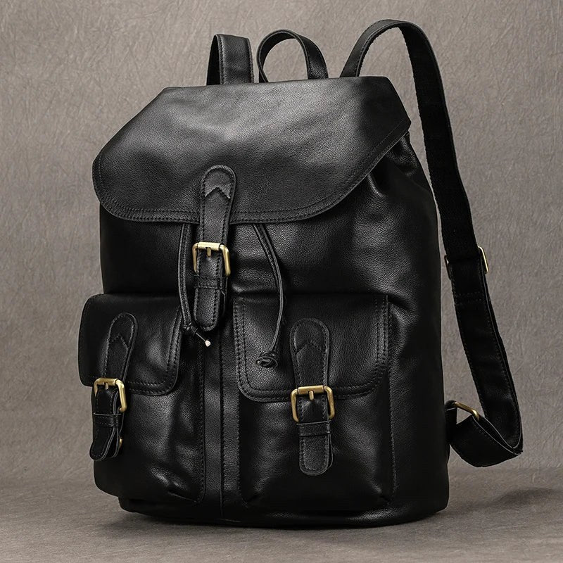 Hudson Genuine Leather Backpack in Charcoal