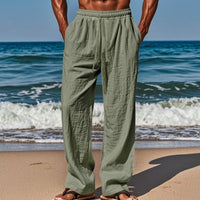 Hugo Airy Linen Trousers with Drawstring Waist and Pockets in Green