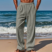 Hugo Airy Linen Trousers with Drawstring Waist and Pockets in Grey