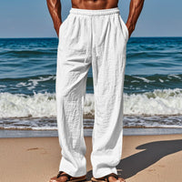 Hugo Airy Linen Trousers with Drawstring Waist and Pockets in White
