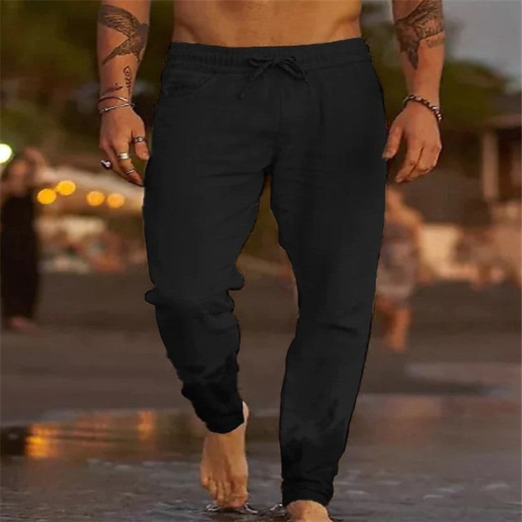 Hugo Casual Linen Trousers in Black
