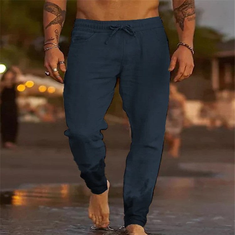 Hugo Casual Linen Trousers in Navy