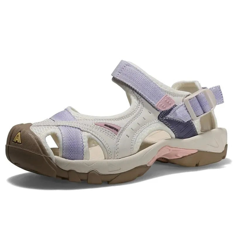 Humtto Women's Water Sandals with Arch Support in Ivory white purple