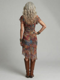 Ianthe Women's Floral Ruched Midi Dress with Side Slit in Multicolour