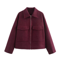 Ida Casual Jacket with Pockets in Burgundy