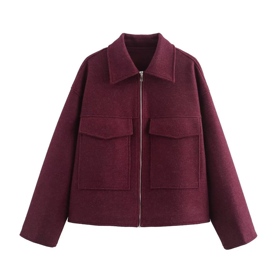 Ida Casual Jacket with Pockets in Burgundy