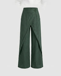 Ida Casual Linen Trousers in Dark Green
