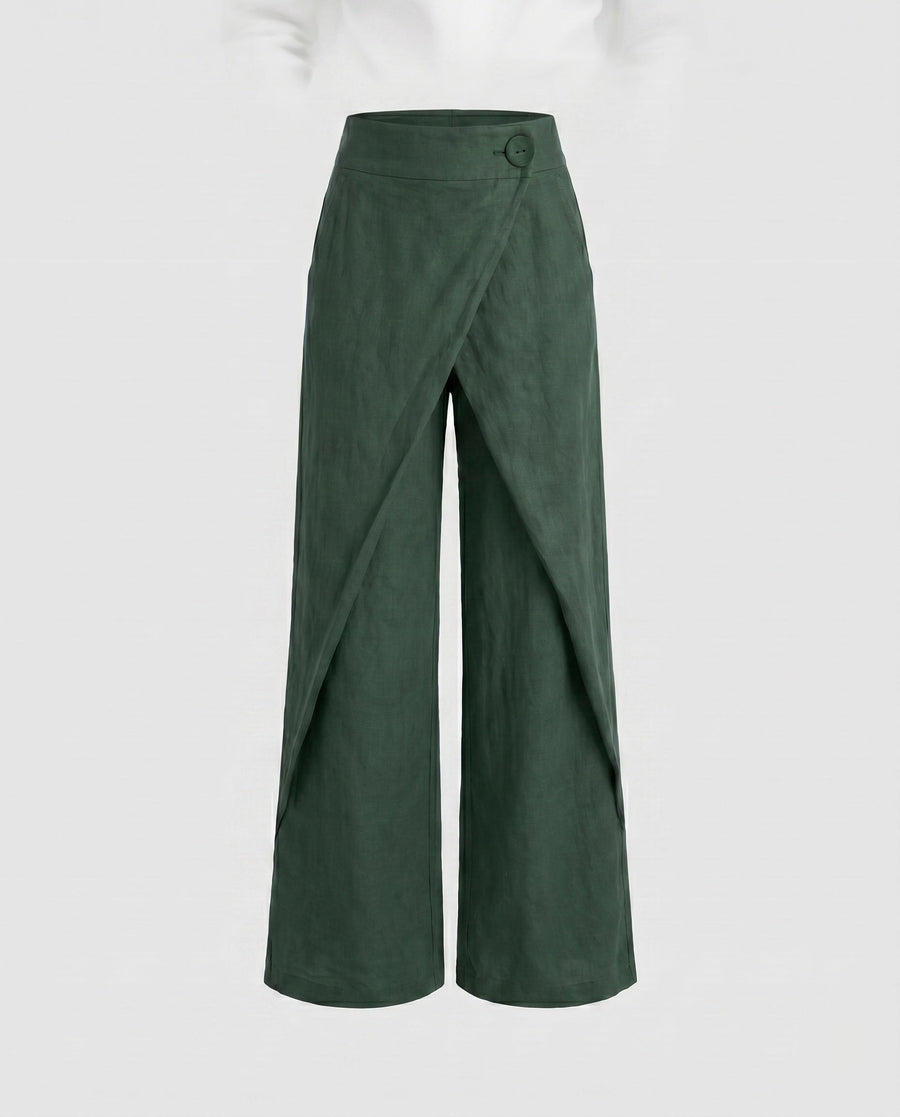 Ida Casual Linen Trousers in Dark Green