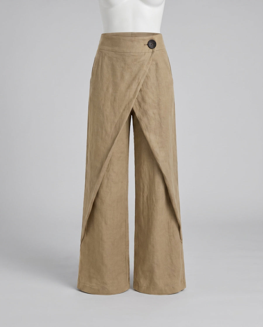 Ida Casual Linen Trousers in Khaki