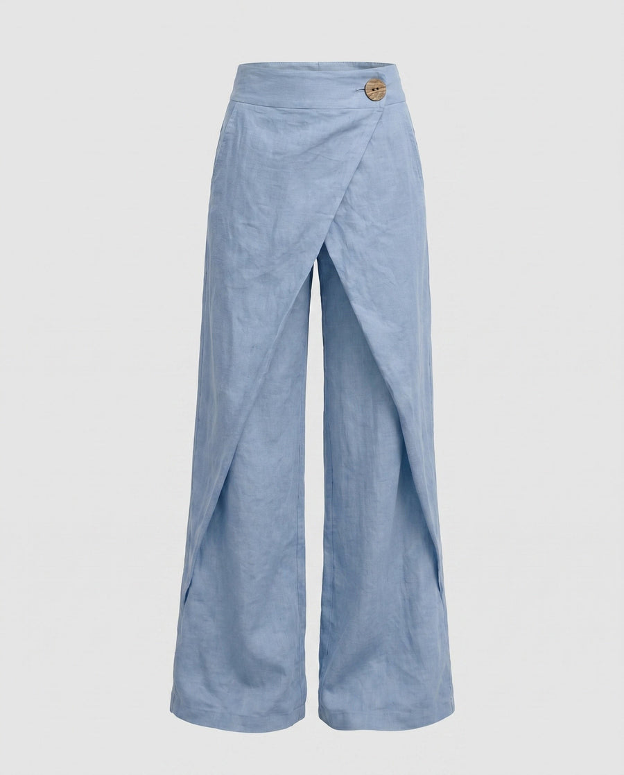 Ida Casual Linen Trousers in Light Blue